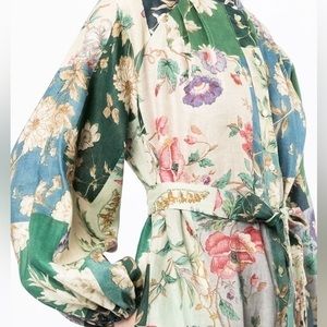 ALEMAIS Loretta Floral-patchwork Linen Shirt In Sage Floral